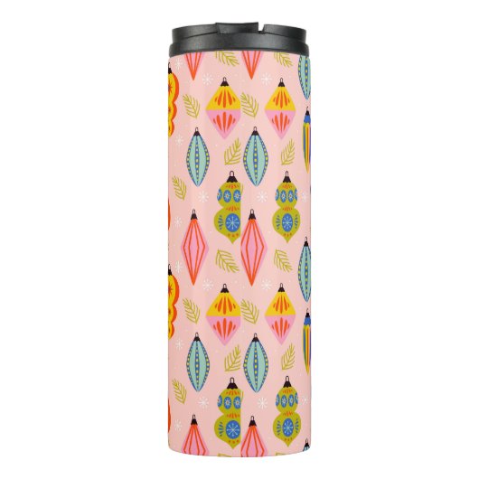 Kleurrijke Retro Ornamenten Kerstpatroon Thermosbeker (Achterkant)