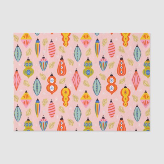 Kleurrijke Retro Ornamenten Kerstpatroon Tissuepapier (Voorkant)