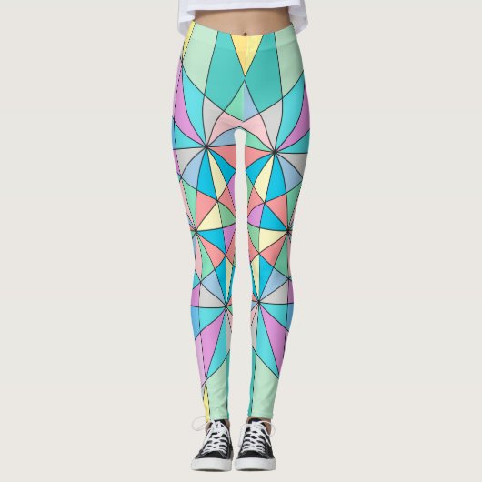 Kleurrijke retro Pastel Mozaïek Driehoek Sterpatro Leggings (Voorkant)