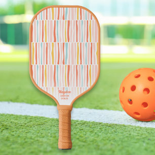 Kleurrijke retro Pastel Stripes - Aangepaste tekst Pickleball Paddle