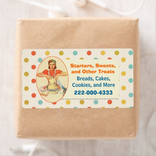 Kleurrijke Retro Polka Dot Bakkerij Label (Insitu)