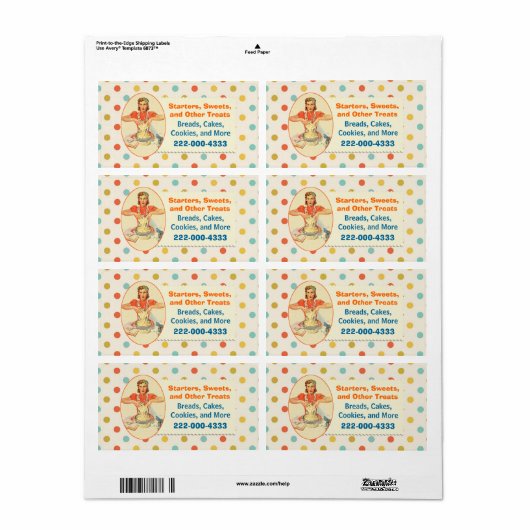 Kleurrijke Retro Polka Dot Bakkerij Label (Full Sheet)