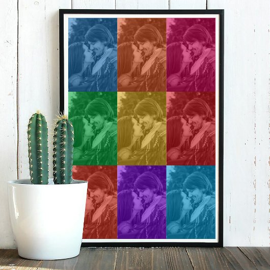 Kleurrijke Retro Pop Art Bruiloft Custom Photo Gri Poster