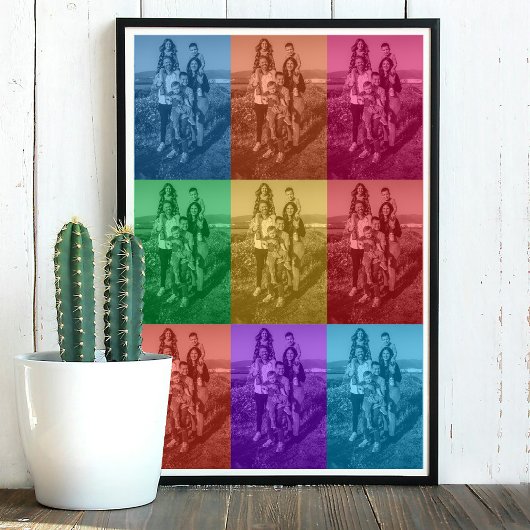 Kleurrijke Retro Pop Art Family Custom Photo Grid Poster