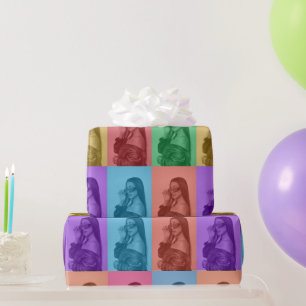 Kleurrijke Retro Pop Art Modern Custom Photo Grid Cadeaupapier