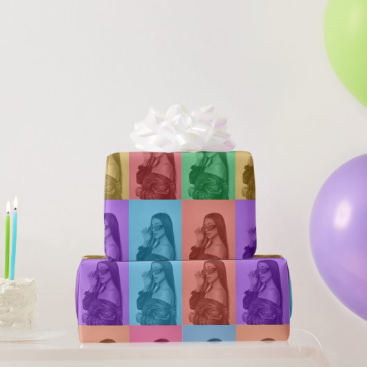 Kleurrijke Retro Pop Art Modern Custom Photo Grid Cadeaupapier (Feestgeschenken)