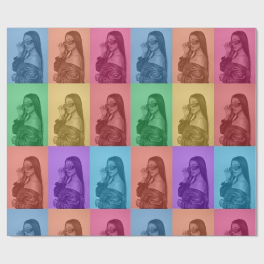 Kleurrijke Retro Pop Art Modern Custom Photo Grid Cadeaupapier (Vlak)