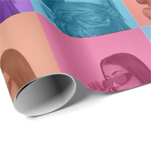 Kleurrijke Retro Pop Art Modern Custom Photo Grid Cadeaupapier (Rol Hoek)