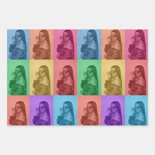 Kleurrijke Retro Pop Art Modern Custom Photo Grid Inpakpapier Vel (Voorkant 2)
