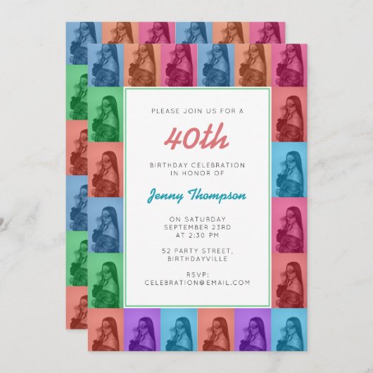 Kleurrijke Retro Pop Art Modern Custom Photo Grid Kaart (Voorkant / Achterkant)