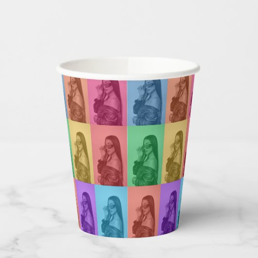 Kleurrijke Retro Pop Art Modern Custom Photo Grid Papieren Bekers (Links)