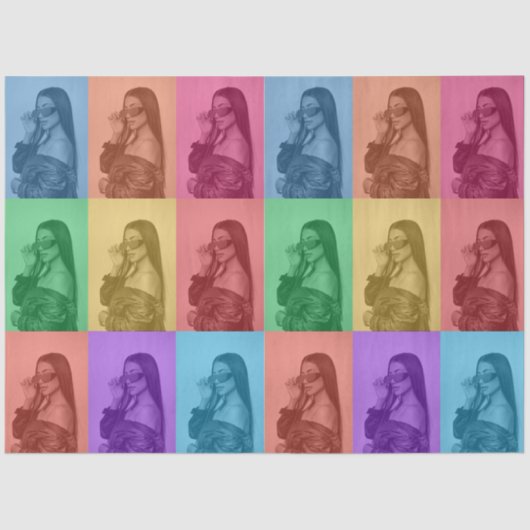Kleurrijke Retro Pop Art Modern Custom Photo Grid Tissuepapier (Voorkant)