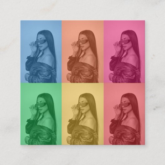 Kleurrijke Retro Pop Art Modern Custom Photo Grid Vierkante Visitekaartje (Voorkant)