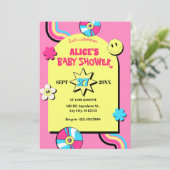 Kleurrijke retro pop plezier baby shower kaart (Staand voorkant)