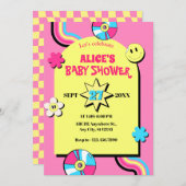 Kleurrijke retro pop plezier baby shower kaart (Voorkant / Achterkant)