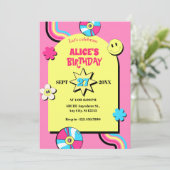 Kleurrijke retro pop plezier pastel verjaardag kaart (Staand voorkant)