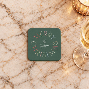 Kleurrijke Retro Prettig Kerstmis Familienaam Kartonnen Onderzetters
