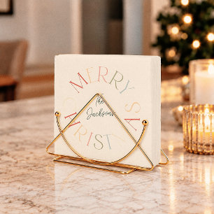 Kleurrijke Retro Prettig Kerstmis Familienaam Servet