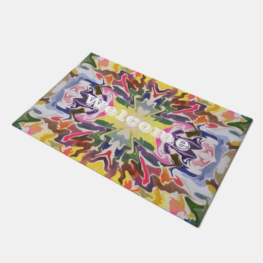Kleurrijke retro psychedelische caleidoscoop Abstr Deurmat (Schuin)