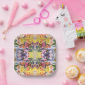 Kleurrijke retro psychedelische caleidoscoop Abstr Papieren Bordje (Feest)