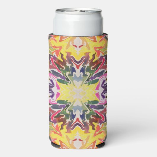 Kleurrijke retro psychedelische caleidoscoop Abstr Seltzer Blikjeskoeler (Seltzer Achterkant)