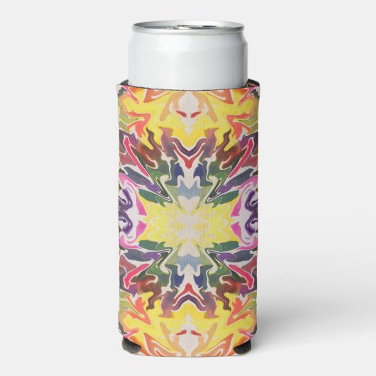 Kleurrijke retro psychedelische caleidoscoop Abstr Seltzer Blikjeskoeler (Seltzer Voorkant)