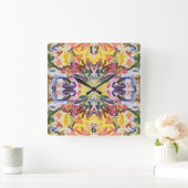 Kleurrijke retro psychedelische caleidoscoop Abstr Vierkante Klok (Huis)