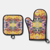 Kleurrijke Retro Psychedelische Kaleidoscoop Abstr Ovenwant & Pannenlap Set (Voorkant)