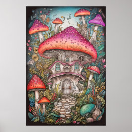 Kleurrijke retro psychedelische paddestoel illustr poster