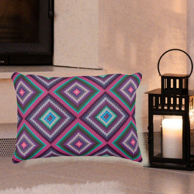 Kleurrijke  Retro Quiltpatroon Boho Chic Accent Kussen (Add boho chic style to your home with this vintage retro patchwwork quilt pattern throw pillow. )