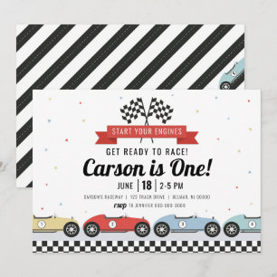 Kleurrijke Retro Race Auto Verjaardagsuitnodiging Kaart