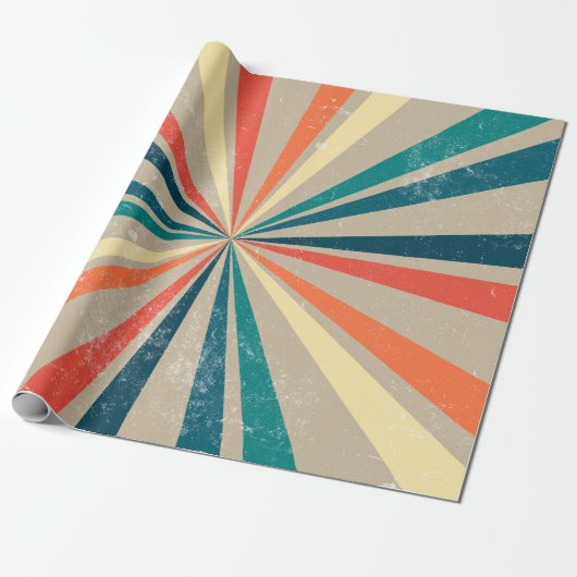 Kleurrijke Retro Rainbow Sunburst Cadeaupapier (Uitgerold)