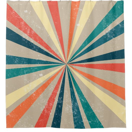 Kleurrijke Retro Rainbow Sunburst Douchegordijn (Voorkant)