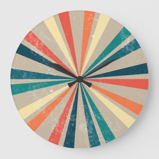 Kleurrijke Retro Rainbow Sunburst Grote Klok (Voorkant)