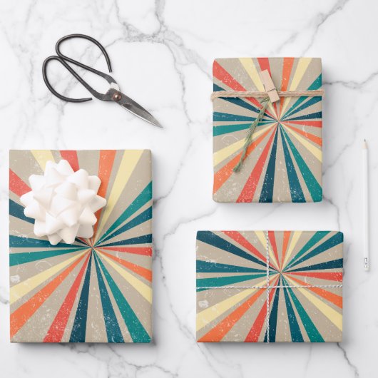 Kleurrijke Retro Rainbow Sunburst Inpakpapier Vel (Voorkant)