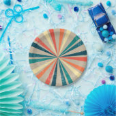Kleurrijke Retro Rainbow Sunburst Papieren Bordje (Feest)