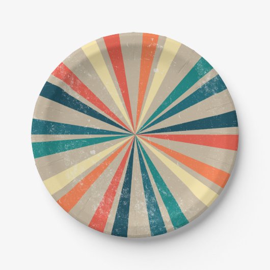 Kleurrijke Retro Rainbow Sunburst Papieren Bordje (Voorkant)