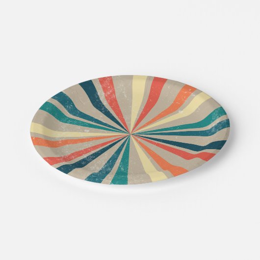 Kleurrijke Retro Rainbow Sunburst Papieren Bordje (Gekanteld)