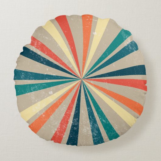 Kleurrijke Retro Rainbow Sunburst Rond Kussen (Voorkant)