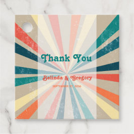Kleurrijke Retro Rainbow Sunburst Weddenschap Bedankjes Labels