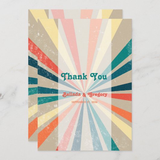 Kleurrijke Retro Rainbow Sunburst Weddenschap Bedankkaart (Voorkant / Achterkant)