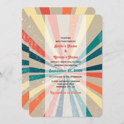 Kleurrijke Retro Rainbow Sunburst Weddenschap Kaart (Voorkant / Achterkant)
