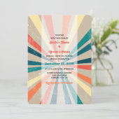Kleurrijke Retro Rainbow Sunburst Weddenschap Kaart (Staand voorkant)