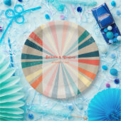 Kleurrijke Retro Rainbow Sunburst Weddenschap Papieren Bordje (Feest)