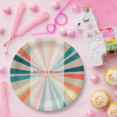 Kleurrijke Retro Rainbow Sunburst Weddenschap Papieren Bordje (Feest)