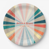 Kleurrijke Retro Rainbow Sunburst Weddenschap Papieren Bordje (Voorkant)