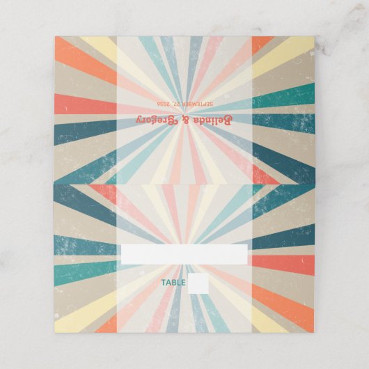 Kleurrijke Retro Rainbow Sunburst Weddenschap Plaatskaartje (Buitenkant ongevouwen)
