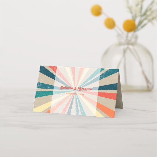 Kleurrijke Retro Rainbow Sunburst Weddenschap Plaatskaartje (Achterkant)