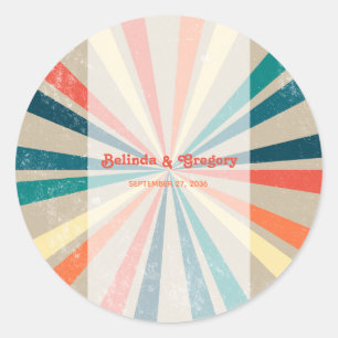 Kleurrijke Retro Rainbow Sunburst Weddenschap Ronde Sticker
