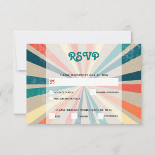 Kleurrijke Retro Rainbow Sunburst Weddenschap RSVP Kaartje
